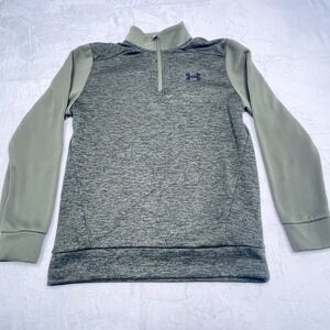Under Armour Hoodie Men S Green Black Pullover Sweatshirt 1/4 Zip Logo No Pocket
